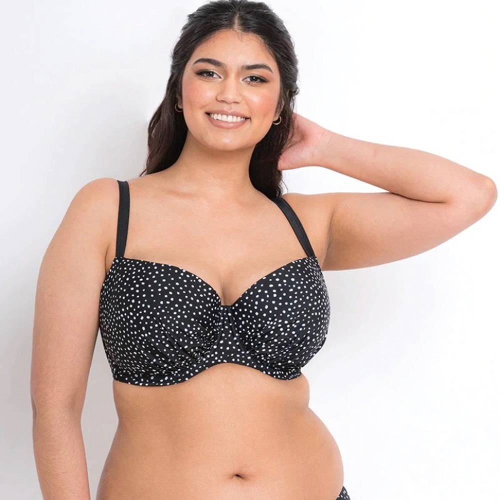Black and white polka dot bikini top